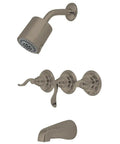 French Tub And Shower Faucet With Nuwave Handle In Brushed Nickel, Wall Mount Design, Solid Brass And ABS Construction, Easy Install