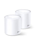 Two white cylindrical units of Blazing WiFi 6 Mesh System With Deco X20 For Whole Home Coverage Up To 4000 Sq Ft, Ultra Fast Speeds Up To 1800 Mbps, Replaces Routers And Extenders, 2 Pack Renewed For Seamless Streaming And Gaming.