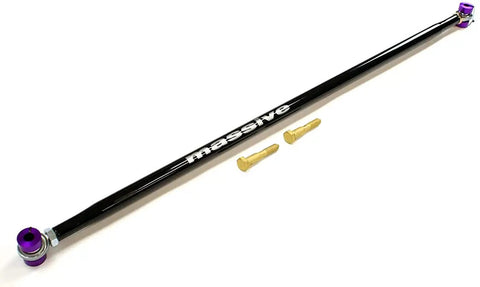 Gloss Black Massive Panhard Adjustable Bar Rod For 82 02 F Body Camaro Firebird Steel On Car Suspension Upgrade With Heavy Duty Five Eighths Inch PTFE Lined Ends And Superior Traction, black steel bar with purple ends