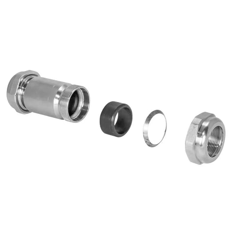 Exploded view of Long Pattern Compression Coupling for 1 Inch IPS Galvanized Steel, 4 3/8 Inch Length, No Sweat Pipe Connector parts