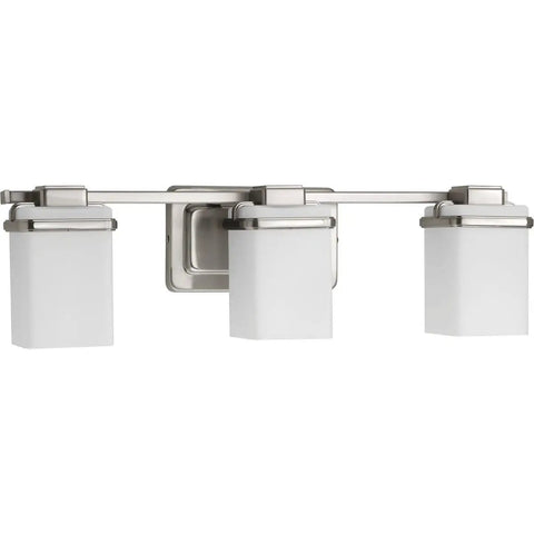 3 Light Coastal Style Vanity Light For Bathroom With Etched White Glass Shades Over The Mirror Sleek Modern Bath Fixture