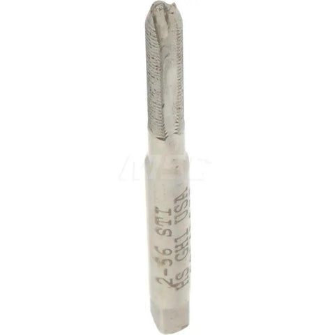 Spiral Point STI Tap For Through Holes, #2-56 UNC, 2 Flutes, Plug Style, High Speed Steel, Bright Finish, close-up view
