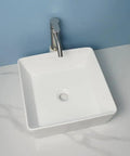 USZWBY Vessel Sinks Bathroom Vessel Sink Modern Simple Balcony Ceramic Single Basin with modern faucet on marble countertop.
