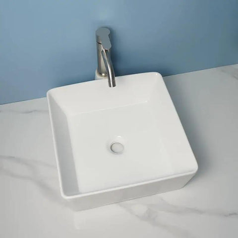 USZWBY Vessel Sinks Bathroom Vessel Sink Modern Simple Balcony Ceramic Single Basin with modern faucet on marble countertop.