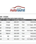 Compatibility chart for Front Wheel Hub And Bearing Assembly For RWD Dodge Charger 2006 To 2014 Challenger 2008 To 2014, Magnum, Chrysler 300