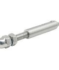 Built Tough 304 Stainless Steel Cable Railing Hardware Kit Featuring Thread Swage Tension End Fittings And Heavy Duty Toggle Anchors For 1/8 Inch Wire Rope Deck Installations close-up of stainless steel swage tension terminal with threaded end.