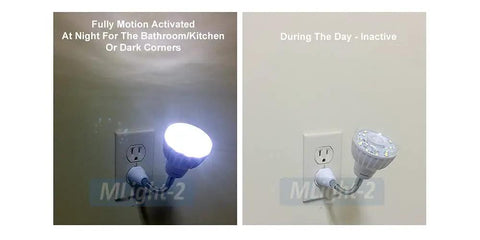 Motion Activated LED Night Light For Plug In Outlet White With Photocell Sensor Auto On In Darkness Energy Saving Light Lasts 30 To 40 Seconds Great For Hallways Bedrooms Closets And Dark Areas illuminating at night and off during the day