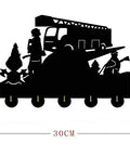 Chic Wooden Wall Coat Hooks Retro Entryway Hanger Set Heavy Duty Rack with firefighter and fire truck for kids room decor.