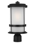 Wilburn 1 Light Outdoor Post Lantern in Black for Patio and Garden Decor, classic exterior light fixture shown close-up view