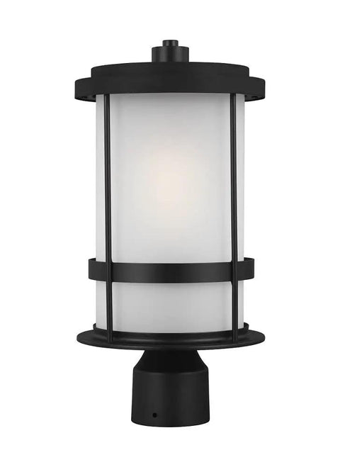 Wilburn 1 Light Outdoor Post Lantern in Black for Patio and Garden Decor, classic exterior light fixture shown close-up view