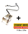 Wingbrake-V driver training brake device and student-driver sign, two items shown; silver metal parts, 11.8in x 3.9in.