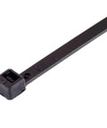 Close-up of a 12-inch black zip tie from Beefed Up Heavy Duty 12 Inch Black Zip Ties Bulk Pack 1000 Count, 50 Lb Strength, UV Resistant Nylon Cable Ties Self Locking.