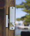 Keyless Push Button Surface Mount Hook Bolt Lock For Sliding Doors White Finish With Programmable Code Ideal For Light Duty Applications Mechanical C 150 Series Digital Door Lock Includes Lifetime Warranty installed on wooden door