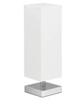 Cozy Minimalist Table Lamp For Bedroom Bedside Nightstand With Square Fabric Shade, Desk Reading Light For Kids Room Living Room Or Office, White Shade And Silver Base, UL Listed