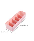 Six Piece Pink Plastic Underwear Drawer Organizer Set Smooth Dresser Storage Dividers measures 10.4x3.1 inches for drawer organization.