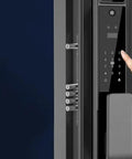 Close-up of 3D Fingerprint Smart Door Lock With Built In Camera And Phone App Control, showcasing keypad and locking mechanism.