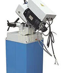 Professional 11 Inch Cold Cut Circular Saw With Swivel Base And Heavy Duty Stand 110 Volt Single Phase Motor at an angle.