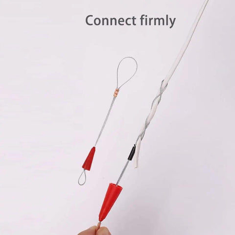 Rock Solid Electrical Fish Tape And Wire Puller Snake with red tips and galvanized wires ready for wall cavity routing tasks.