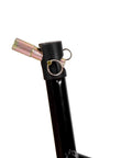 Close-up of pin on Front Headlift Stand for Motorcycle with Triple Tree Pins Front Wheel Lift Stand Four Wheels for Stability Adjustable Pins