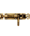 Heavy Duty Solid As A Rock Pure Copper Barrel Bolt Sliding Door Latch With Padlock for gate installation shown from the front.
