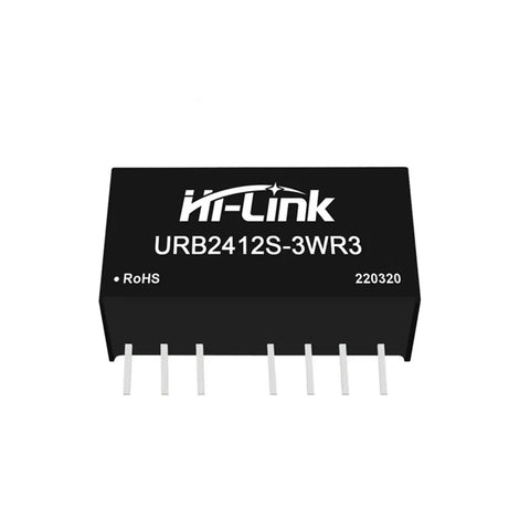 Rock Solid DC DC Isolated Converter Module With 24V To 3.3V 5V 9V 12V Outputs, compact black module with pins for EV projects.