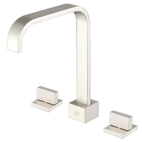 Brushed Nickel Two Handle Widespread Bathroom Sink Faucet, Solid Brass Construction, 8 Inch Center, Slick Waterfall Style Basin Mixer