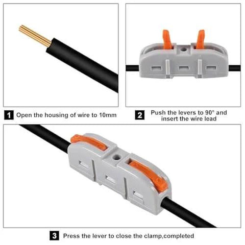 Step-by-step use of 34 Piece Quick Connect Wire Splice Kit With Lever Nut Connectors For Easy No Fuss Wiring Of AWG 28 To 12