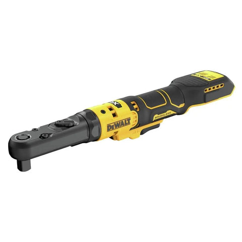 Cordless 20V Max XR Ratchet with interchangeable three eighths inch and one half inch drives sealed head brushless motor.