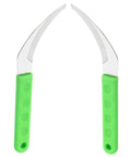 Go-To 4 Pack Stainless Steel Weeding Sickle Set for easy grass cutting with green handles, shown for garden use.