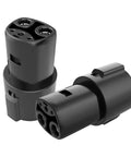 No Sweat Compact J1772 To Tesla Charging Adapter Compatible With Model 3 Y S X For Level 1 And 2 Stations showing two black connectors.