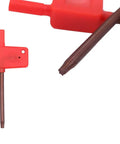 Side view of red indexable lathe turning tool holder with 45 degree chamfer and carbide insert