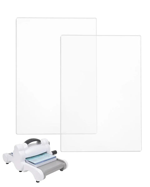 2 Pack Polycarbonate Cutting Pads For Die Cutting Machines Clear Cutting Plates displayed with die cutting machine