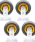 Heavy Duty Rubber Swivel Casters Set Of Four Rolls Like Butter Smooth Rolling Wheels For Furniture And Moving Carts with yellow wheels.