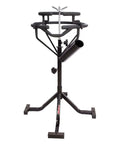 Adjustable Height Motorcycle Tire Changing Stand For Easy Wheel Swaps Durable Steel With Black Powder Coat Rim Lock Gap Pry Bar Access Gripped Steps For Stable Home Garage Tire Service front view