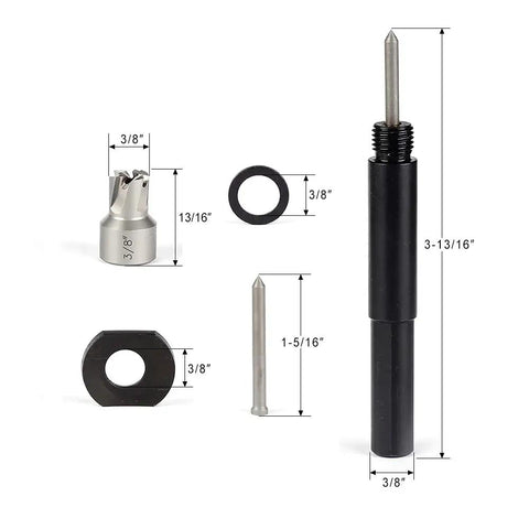 Spot Weld Cutter Set 5 Pack 3/8 Inch HSS Blades For Ripping Welds And Drilling Holes In Metal Sheets, individual components shown