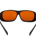 Professional Grade Kickass Laser Safety Glasses With Hella Od5 Plus Eye Defense Across One Hundred Ninety To Eleven Hundred Nanometer Wavelength Range For Spa Studios And Beauty Clinics In Classic Orange Lens, front view.