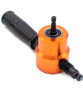 Supercharged Double Head Metal Sheet Cutter 6mm Electric Drill Attachment Nibbler showing durable orange housing and black handle.