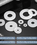 Silicone Flat Washers M10 Size, 20 Pcs, 10mm Inner Diameter 25mm Outer Diameter 2mm Thick Plain Gasket Seals shown spread on surface