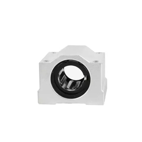 Rock Solid SC25UU Linear Motion Ball Bearing Slider Bushing front view, silver metal housing, designed for CNC mills and 3D printer rail shaft upgrade.