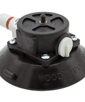 Wood's Powr Grip 4.5-inch mounting cup with 1/4-20 x 3/8-inch threaded stud; front view, black base with white adjustment knobs.