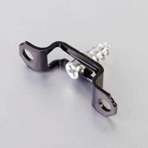 Rock Solid Invisible Cabinet Connectors 10 Pack Slick Black Metal Furniture Brackets With Recessed Cupboard Hinges side view of metal connector with screw