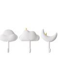 Super Durable White Wall Mounted Hooks 3 Piece Set featuring cloud and moon shapes for organizing keys or towels.