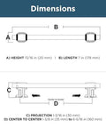 Dimensions diagram of Adjustable Drawer Pulls 5 Pack in Champagne Bronze with Fluted Edge for kitchen cabinets and furniture.
