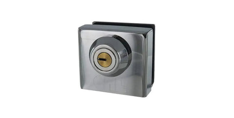 Heavy Duty Chrome Key Lock For Three Eighth Inch Glass Display Case with keyhole and chrome finish for retail display