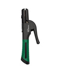 Cool Welding Electrode Holder Pliers With Non Slip Handle Heavy Duty Clamp Rated For 800 Amps side view showcasing the green non-slip grip and lever.