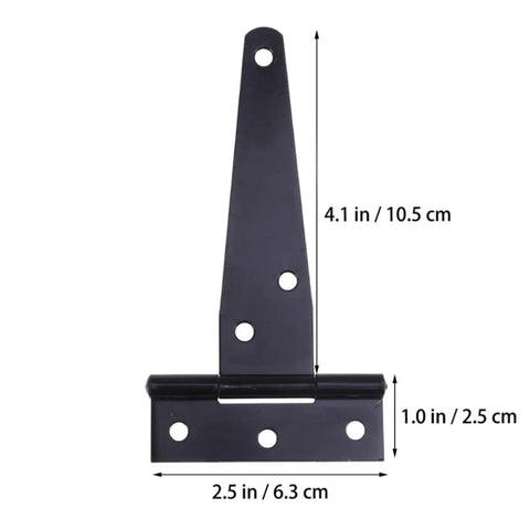 Beefy 4 Inch T Shaped Iron Hinges Set For Doors And Gates With Six Screw Holes Heavy Duty Silent Hardware, black iron hinge with dimensions