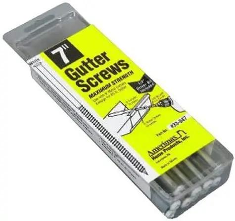 Packaging of White Gutter Screws For 5 Inch And 7 Inch Gutters, 10 Pack, Set Of 3, showcasing galvanized steel nails.