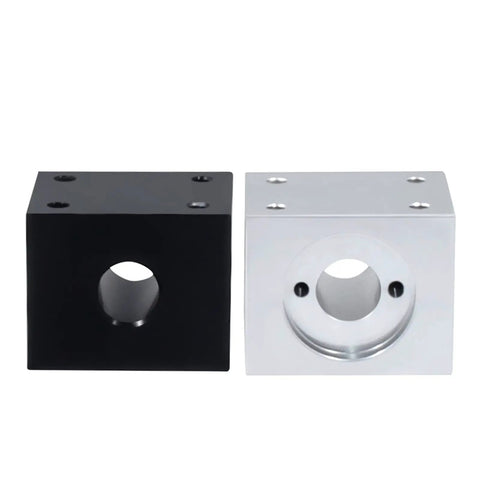 Black and silver Aluminum Block For 8mm Bore T8 Lead Screw Nut Housing Bracket Fits 3D Printer Parts side by side.
