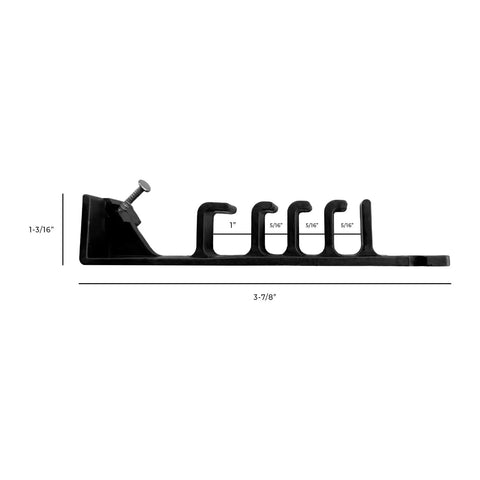Side view of 50 Pack TITAN Furring Strip Cable Stackers, black plastic, 3-7/8" long, for organizing low voltage wires.