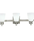 Uptown Bath 3-Light Brushed Nickel Vanity Light With Satin Etched Opal Glass, Steel Construction, 24 Inch Width, Damp Location Rated